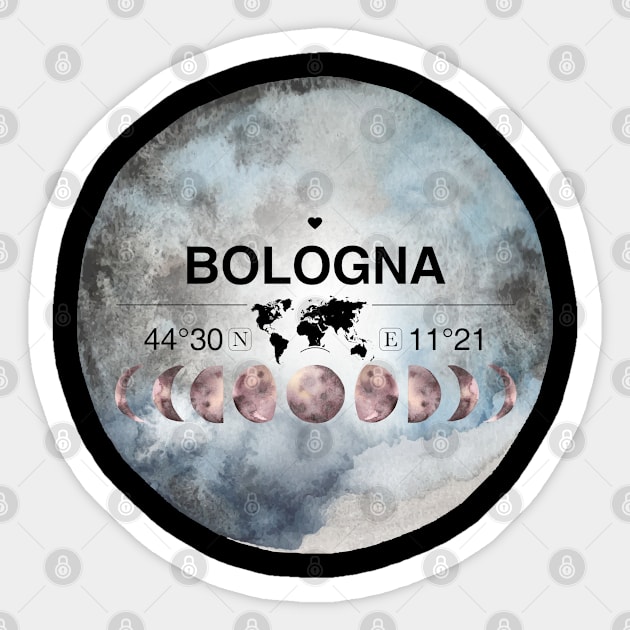 Bologna, Emilia-romagna, Italy, Watercolor Design with Latitude & Longitude Map Coordinates Sticker by MapYourWorld